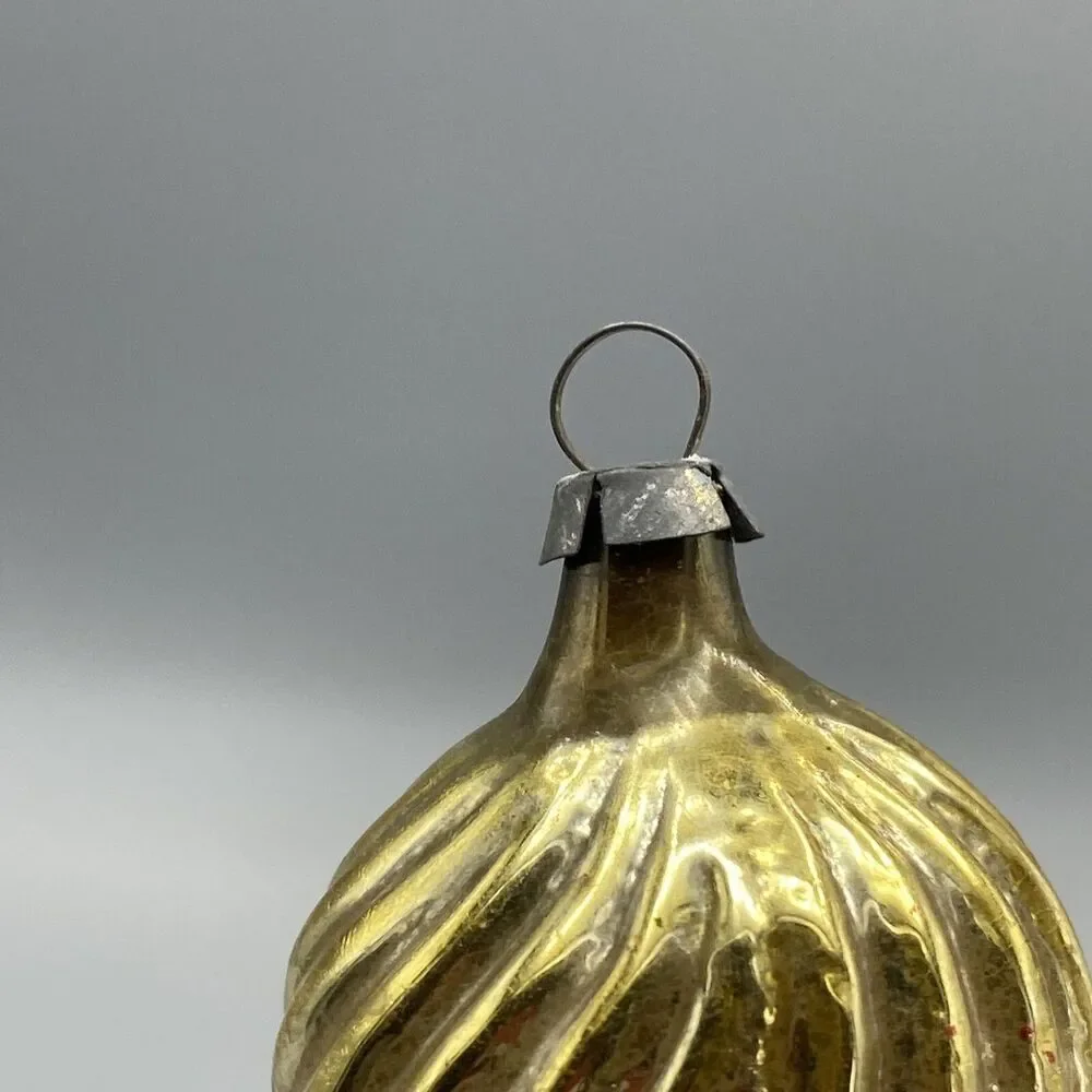 Vintage Textured Waves GlassChristmas Ornament Gold Victorian Style Holiday Tree